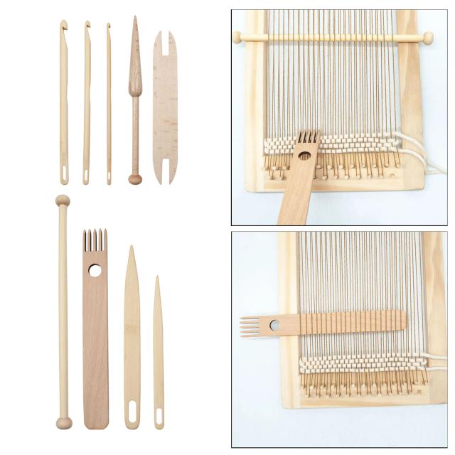 Conjunto Completo de Ferramentas para Tecelagem em Madeira: Shuttle, Agulha de Crochê, Mão Loom Stick e Mais - 9 Peças para Projetos de DIY e Tapeçaria