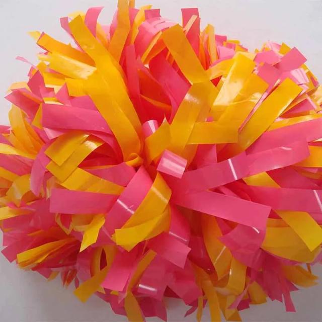 Pom Poms Brilhantes de Cheerleader com Cabo de 6", Plástico Laranja, Cores Personalizadas, 180g, Ideal para Apresentações em Vídeo, 1 Peça