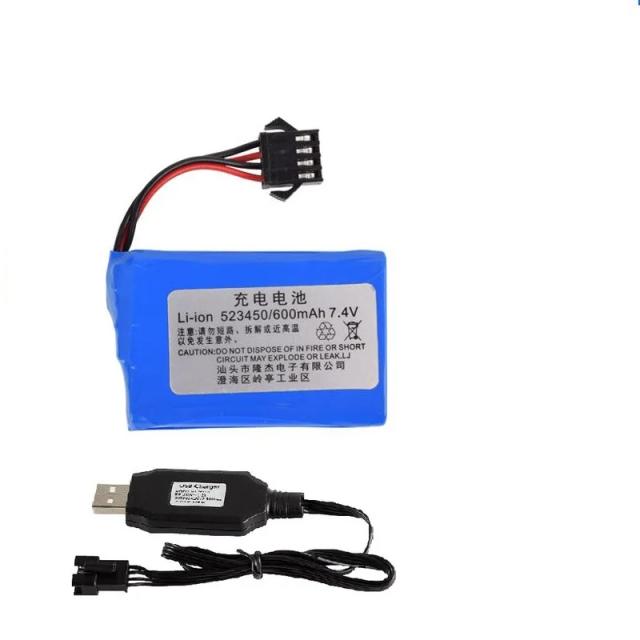 Bateria Li-ion 7.4v 600mAh 523450 SM-4P com Carregador USB para Caminhão RC, Carro e Barco - Peças Sobressalentes de Alta Performance