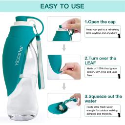 Garrafa de água de silicone para viagem, portátil, para animais de estimação, cães, cachorros, gatos, bebedouro ao ar livre, dispensador de água para animais de estimação, 580ml - Image 2
