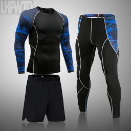 Rashguard masculino esportes compressão térmica roupa interior terno de fitness jogging conjunto roupas esportivas - Image 1