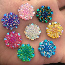 10 pçs 18mm ab resina flor strass flatback decoração de casamento 2 buraco botões d60 - Image 1