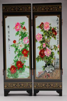 Tela de entalhar madeira chinesa, caligrafia e pintura de flor de peônia, artesanato decorativo - Image 3