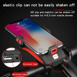 Suporte de celular para bicicleta, lâmpada multifuncional de led com carregamento solar usb para bicicleta, lâmpada com bateria frontal de 4000mah - Image 4