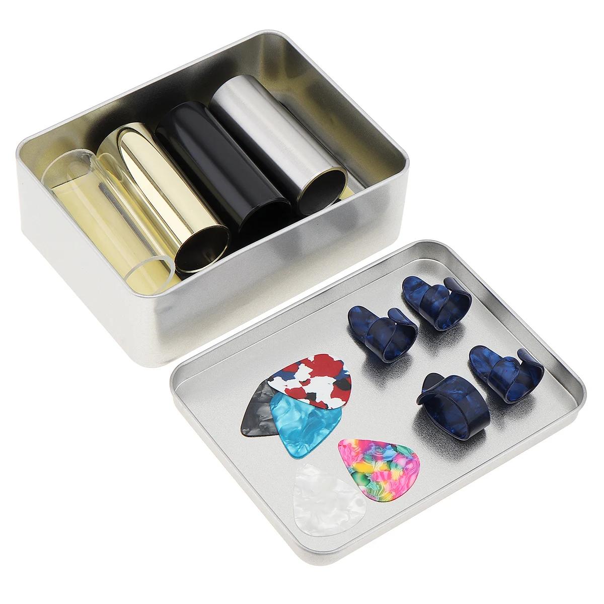 Guitarra Slide Picks Kit com Caixa, Aço Inoxidável, Slides, Polegar, Dedo, Celulóide, Ukulele - Image 1