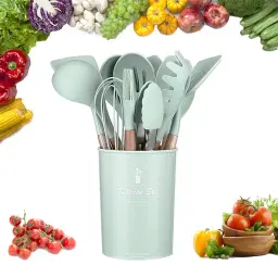 Espátula de silicone antiaderente com cabo de madeira, Pinças de colher, Utensílios de sopa, Pá resistente ao calor, Ferramenta de cozinha, 1pc - Image 3
