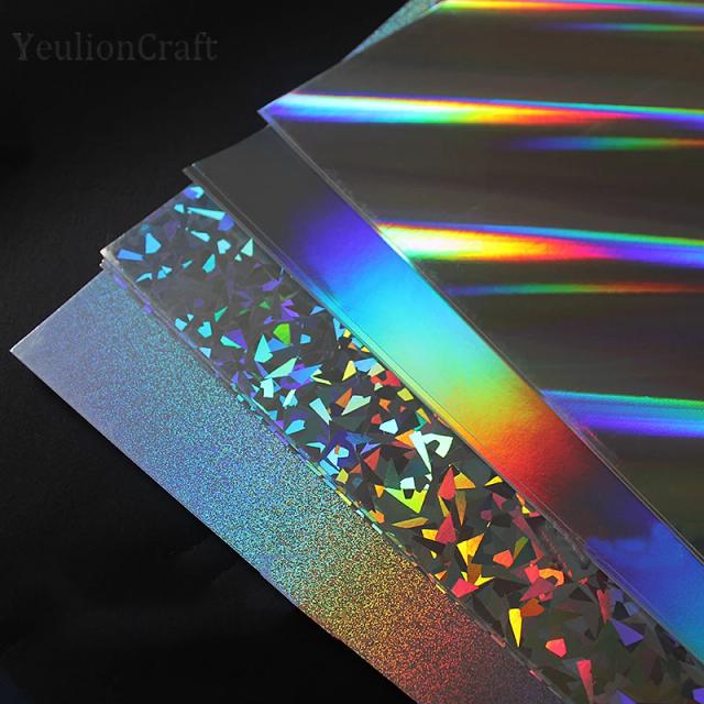 Papelão Brilhante Arco-íris Chzimade para Artesanato a Laser - 5 Folhas A4 Decorativas