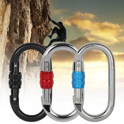 25kn escalada mosquetão parafuso travamento porta mosquetão resistente o-forma aço rede fivela escalada caminhadas acessórios - Image 6