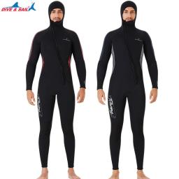 Mergulho & sail 3mm neoprene mergulho mergulho terno homem underwater snorkeling surf frente zíper caça submarina com capuz praia wetsuit - Image 3
