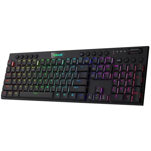 Redragon K618 Horus Teclado Mecânico Sem Fio Tri-Mode Perfil Baixo Linear Vermelho