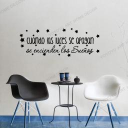 Quando as luzes desligar decalques de parede frases motivacionais espanhol com estrelas decoração do berçário vinil interior adesivos wz191 - Image 1