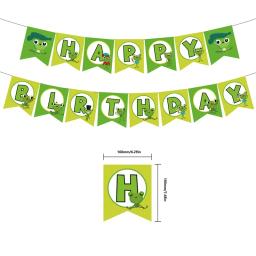 Bonito sapo folha balões crianças feliz aniversário decoração da festa primavera desenhos animados verde animal banner cupcake toppers ballon combo brinquedo presente - Image 3