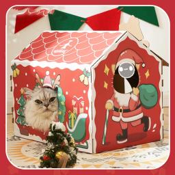 Hoopet natal gato casa de papelão scraching cama do animal de estimação corrugado caixa de papper coelho gatinho filhote de cachorro ninho decoração de natal - Image 2