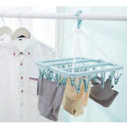 Cabide dobrável para secar roupas, 32 clipes, crianças e adultos, secador de roupas à prova de vento, meias, roupa íntima, prateleira de secagem de plástico - Image 3