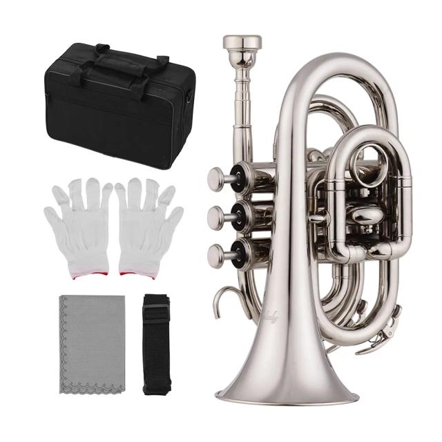 Trompete de Bolso BB Muslady: Instrumento Musical de Latão Requintado e Durável com Acabamento Dourado, Luvas de Boquilha e Capa de Alça