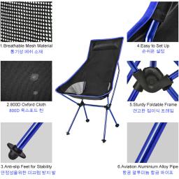 Hewolf cadeira de acampamento ao ar livre luz dobrável encosto portátil caminhadas móveis compactos mochila pesca lounge praia cadeira - Image 4