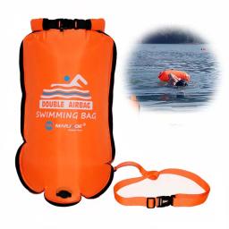 PVC natação bóia reboque flutuador saco seco, inflável aberto, airbag duplo com cinto, alta visibilidade, água esporte segurança saco, 20l - Image 1