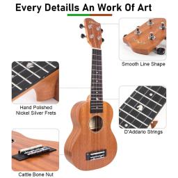 Cavalo soprano ukulele mogno 21 polegada ukelele para iniciante com saco de show sintonizador cinta string capo picaretas - Image 5