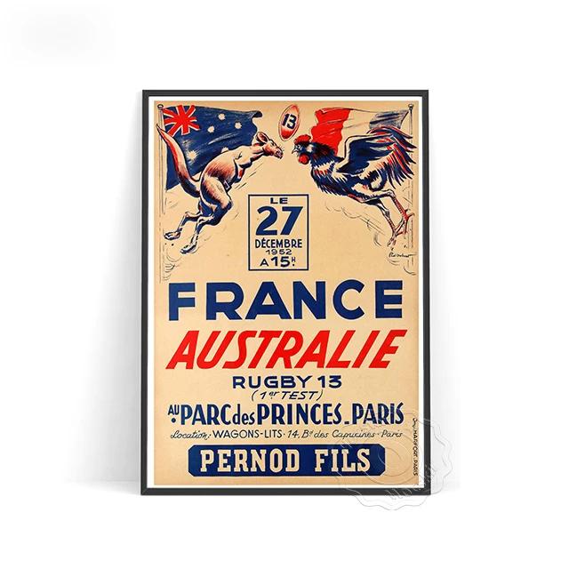 Pôster Retro de Rugby: Arte Vintage de Competição e Jogadores em Ação