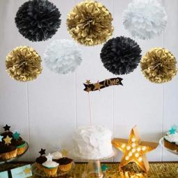 Papel de seda artesanal, flores de pompoms para festa de aniversário de casamento, chá de bebê, decoração artesanal, dourado e branco, decoração de bola de papel - Image 6