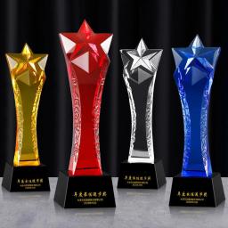 Troféu de cristal estrela de cinco pontas criativo, coluna torcida, prêmio de letras personalizadas, troféu universal, high-end - Image 3