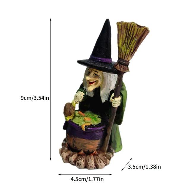 Estátua de Bruxa Feiticeira em Resina para Decoração de Halloween - Mini Estatuetas para Festas e Enfeites de Mesa