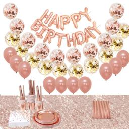 Conjunto De Louça Descartável Para Festa, Ouro Rosa, Copos De Papel, Pratos, Palhas, Carrinho De Bolo, Decoração De Mesa, Casamento, Fontes De Festa De Aniversário - Image 6