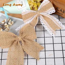 Enfeite de serapilheira de juta, artesanato simples e rústico, amarras de renda, laço de árvore de natal, decoração de casamento de costura - Image 1