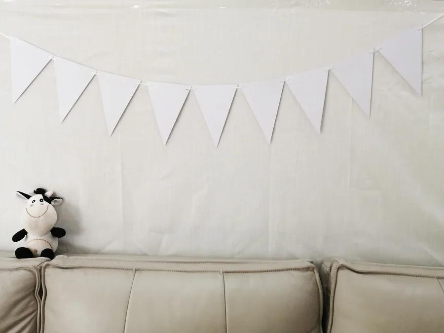 Guirlanda bandeiras para casamento, decoração de festa, 3 estilos, 8m, 18 bandeiras, não-tecido, branco - Image 1