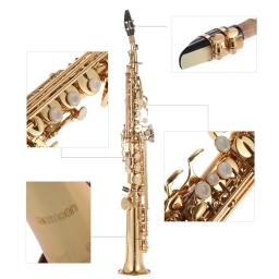 Ammoon latão em linha reta soprano sax saxofone bb b plana woodwind instrumento escudo natural chave carve padrão com estojo de transporte - Image 5