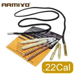 Armiyo. 22cal 5.56mm escova kit limpeza cotonetes 6 pc/set latão depósitos de carbono remendo extrator titular linha 8-32 acessórios caça - Image 1