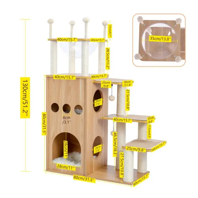 Casa Árvores para Gatos com Arranhador de Madeira e Brinquedos - Ideal para Condomínios e Entrega Rápida