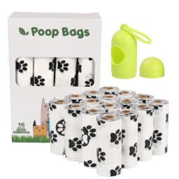 Impressão de pata branca 100% sacos de cocô de cão compostable terra amigável vegetais-baseado resíduos sacos recarga rolos para distribuidor - Image 1