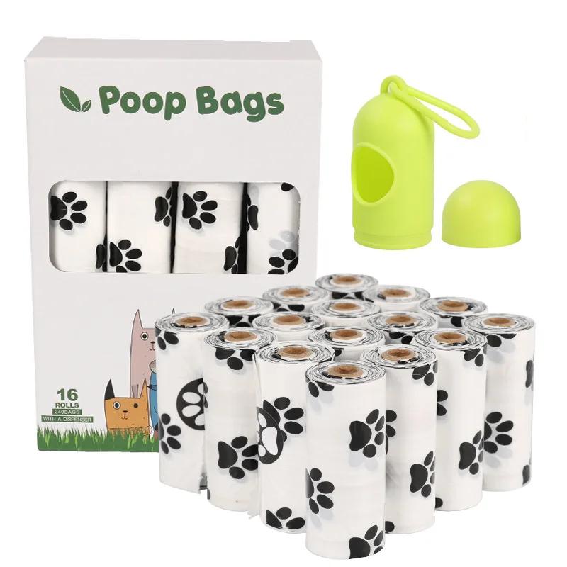 Impressão de pata branca 100% sacos de cocô de cão compostable terra amigável vegetais-baseado resíduos sacos recarga rolos para distribuidor - Image 1