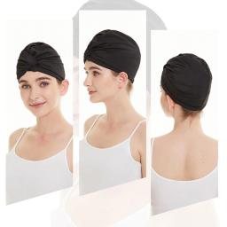 Mulheres Tecido Boné de natação, Esportes Aquáticos, Piscina, Cabelo Comprido, Elástico Alto, Bonés de Banho, Chapéu, Camada Dupla, Elástico, Turbante de Nylon, Feminino - Image 2