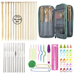 Agulhas De Tricô De Bambu Retas Com Saco De Armazenamento, Gancho De Crochê, DIY Kit De Acessórios De Costura, 0.6mm-1.9mm, 36Pcs, 12Pcs - Image 2