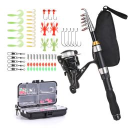 Telescópica Pesca Rod Combo Kit completo, Spinning Set, Jig Ganchos, iscas macias, Barril Swivels, Carpa Combo, 1.5m - Image 1