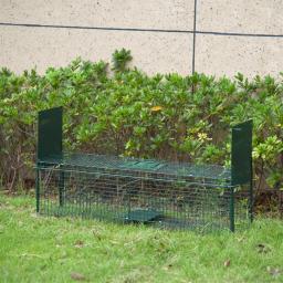 PawHut-Gaiola de Metal com Alça, 2 Portas, Armadilha para Animais Vivos, 100x25x28 cm, Verde Escuro, Coelhos - Image 2