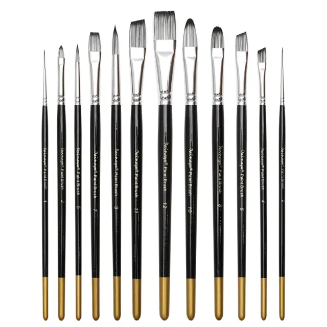 Dainayw Conjunto de 12 Pincéis Artísticos Profissionais para Aquarela, Acrílico, Guache, Óleo e Têmpera