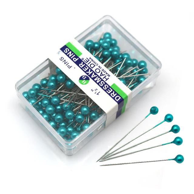 Agulhas de Cabeça Redonda Pérola Coloridas para Costura - Kit com 100 Pinos Retos de 38cm para DIY e Vestidos