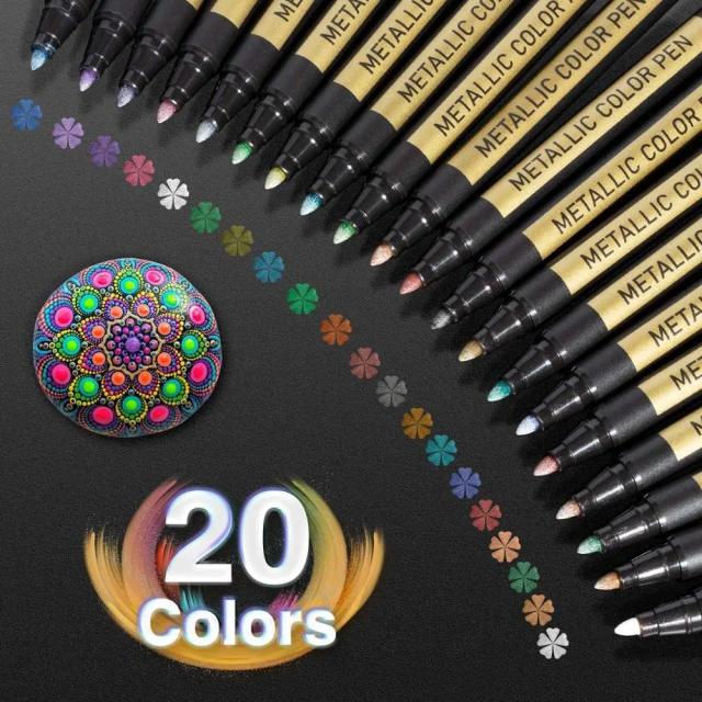 Conjunto de 20 marcadores metálicos para pintura rupestre em papel preto e artesanato scrapbooking