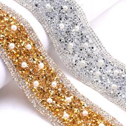 Qiao strass guarnição pérola fita de cristal ferro/cola em diy fita de corrente decorativa para strass guarnições decorações de vestuário - Image 1