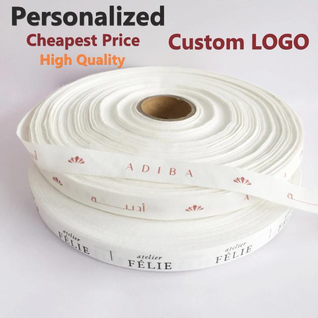 Fita de Algodão Macio Personalizada de Alta Qualidade com Impressão de Logotipo para Roupas Infantis e Embalagens de Presente, 108 Jardas em Rolo de 10mm