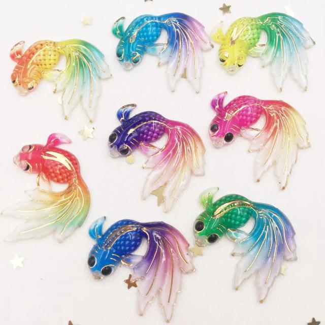 Apliques Coloridos de Peixinho em Resina com Gemas Flatback para Scrapbook e Decoração de Casamento - 8 Peças DIY