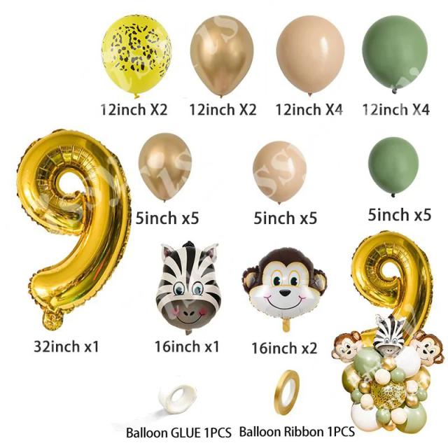 Kit de Balões de Animais Selvagens para Festa de Aniversário na Selva - 33 Peças em Verde Abacate
