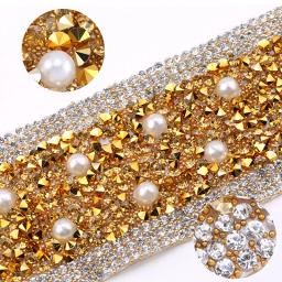 Qiao strass guarnição pérola fita de cristal ferro/cola em diy fita de corrente decorativa para strass guarnições decorações de vestuário - Image 2