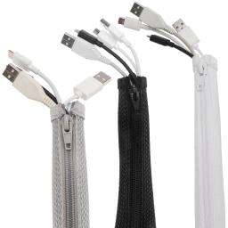 Manga de cabo flexível com zíper, organizador de gerenciamento de cabos com trança, proteção de fio isolado, preto, branco e cinza, 1m, 25mm, dropshipping - Image 1