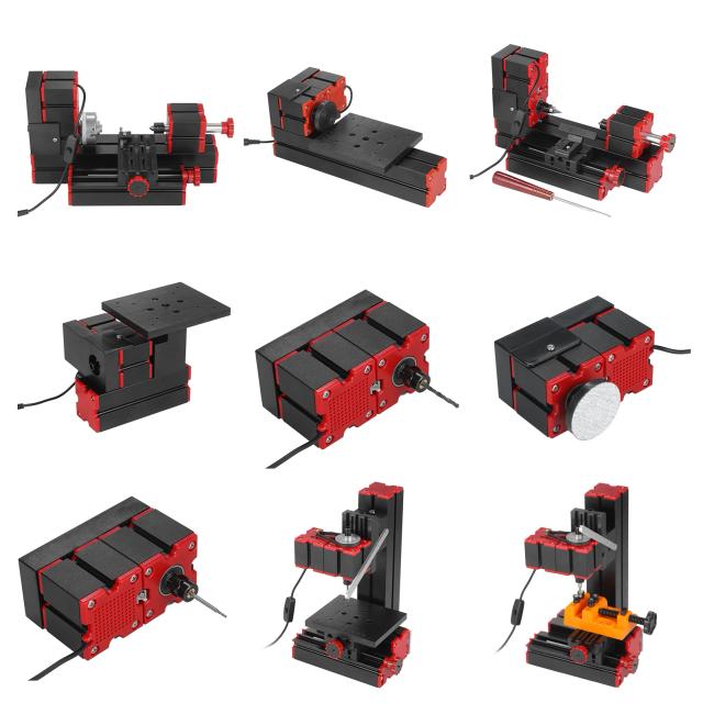 Mini Máquina de Torno Multifuncional 9 em 1 para Metal, Madeira e Plástico com Funções de CNC, Triturador, Furadeira e Lixamento