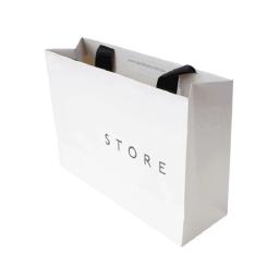 Saco De Papel De Presente De Compras Com Alça Embutida, Logotipo Personalizado Para Roupas Boutique De Embalagem Boutiques, Branco, Luxo - Image 4