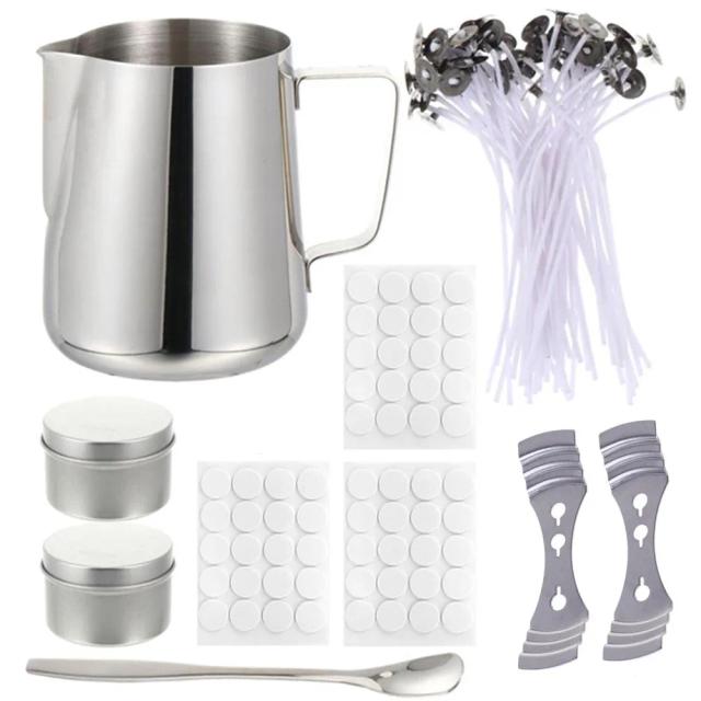 Kit Completo para Fabricação de Velas Artesanais: Inclui Panela de Derramamento, Adesivo de Pavios e Ferramentas DIY para Festas e Casamentos